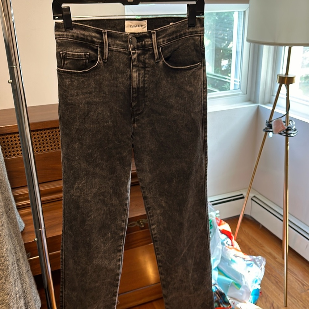 Frame acid wash straight leg jeans
